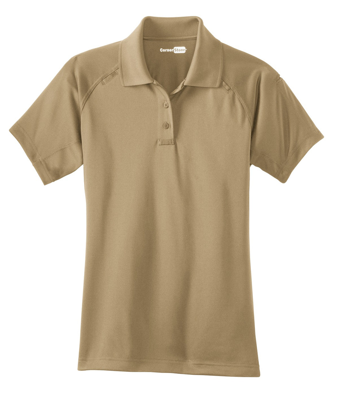 Front View of Tan CornerStone Women's Select Snag-Proof Tactical Polo. CS411