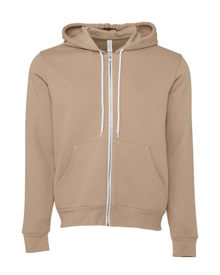 Front View of Tan Sponge Fleece Full-Zip Hoodie - 3739