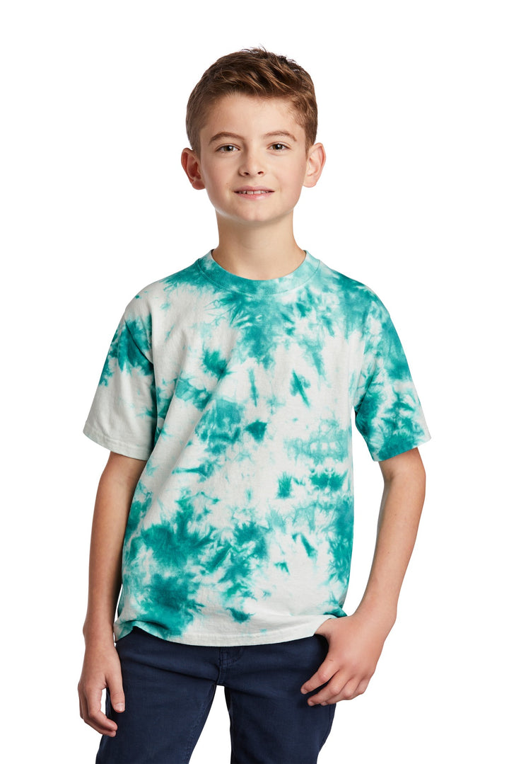 Front View of Teal Port & Company Youth Crystal Tie-Dye Tee PC145Y