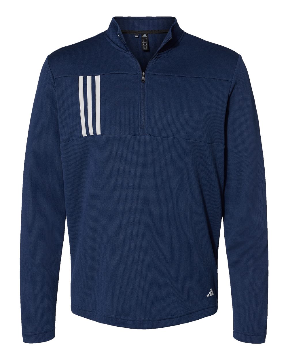 Front View of Team Navy Blue/ Grey Two 3-Stripes Double Knit Quarter-Zip Pullover - A482
