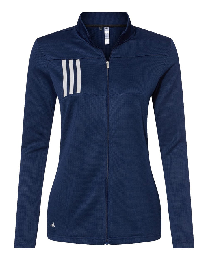 Front View of Team Navy Blue/ Grey Two Women's 3-Stripes Double Knit Full-Zip - A483