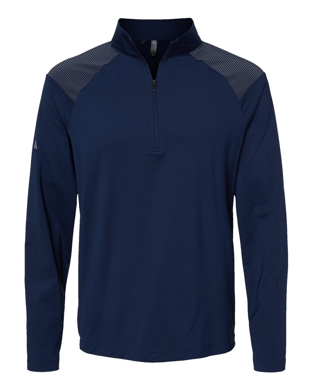 Front View of Team Navy Blue Shoulder Stripe Quarter-Zip Pullover - A520