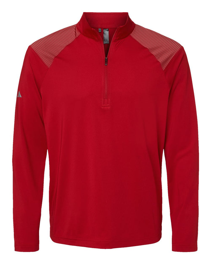 Front View of Team Power Red Shoulder Stripe Quarter-Zip Pullover - A520