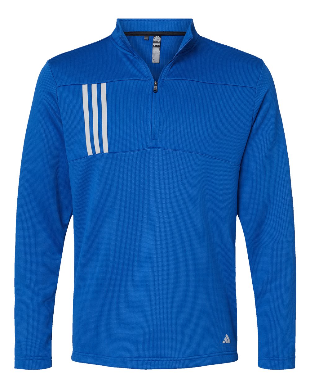 Front View of Team Royal/ Grey Two 3-Stripes Double Knit Quarter-Zip Pullover - A482