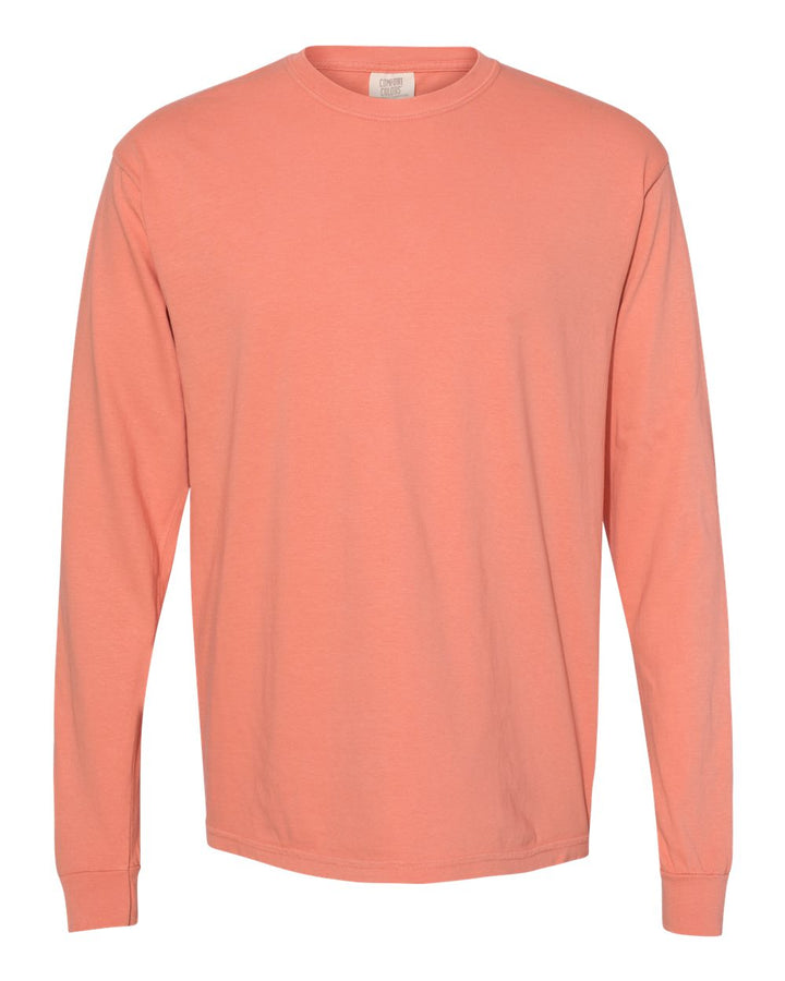 Front View of Terracotta Garment-Dyed Heavyweight Long Sleeve T-Shirt - 6014