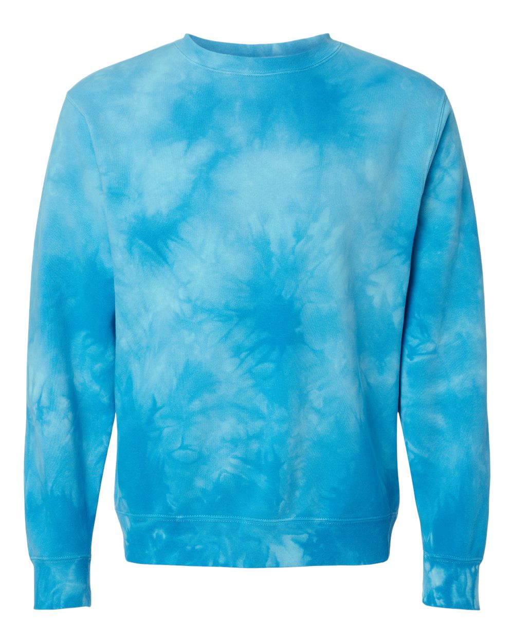 Front View of Tie Dye Aqua Blue Midweight Tie-Dyed Crewneck Sweatshirt - PRM3500TD