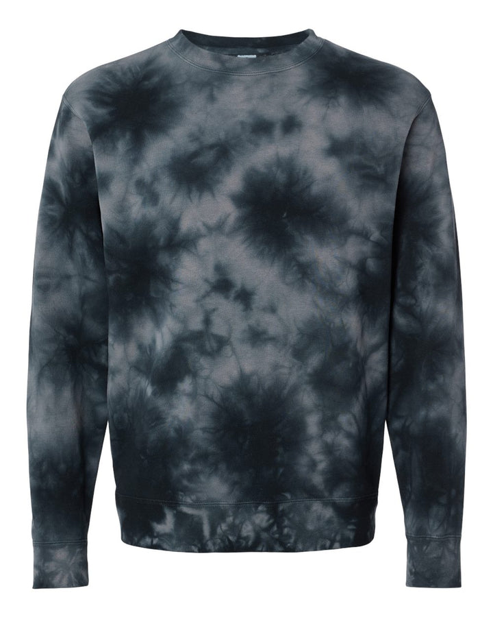 Front View of Tie Dye Black Midweight Tie-Dyed Crewneck Sweatshirt - PRM3500TD