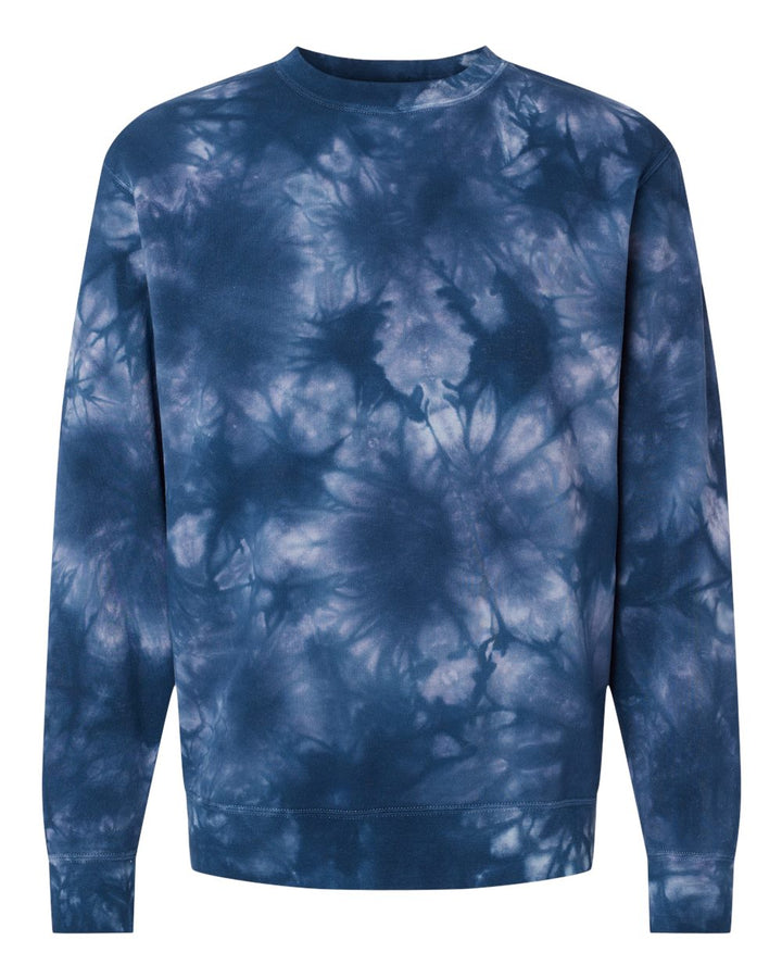 Front View of Tie Dye Navy Midweight Tie-Dyed Crewneck Sweatshirt - PRM3500TD