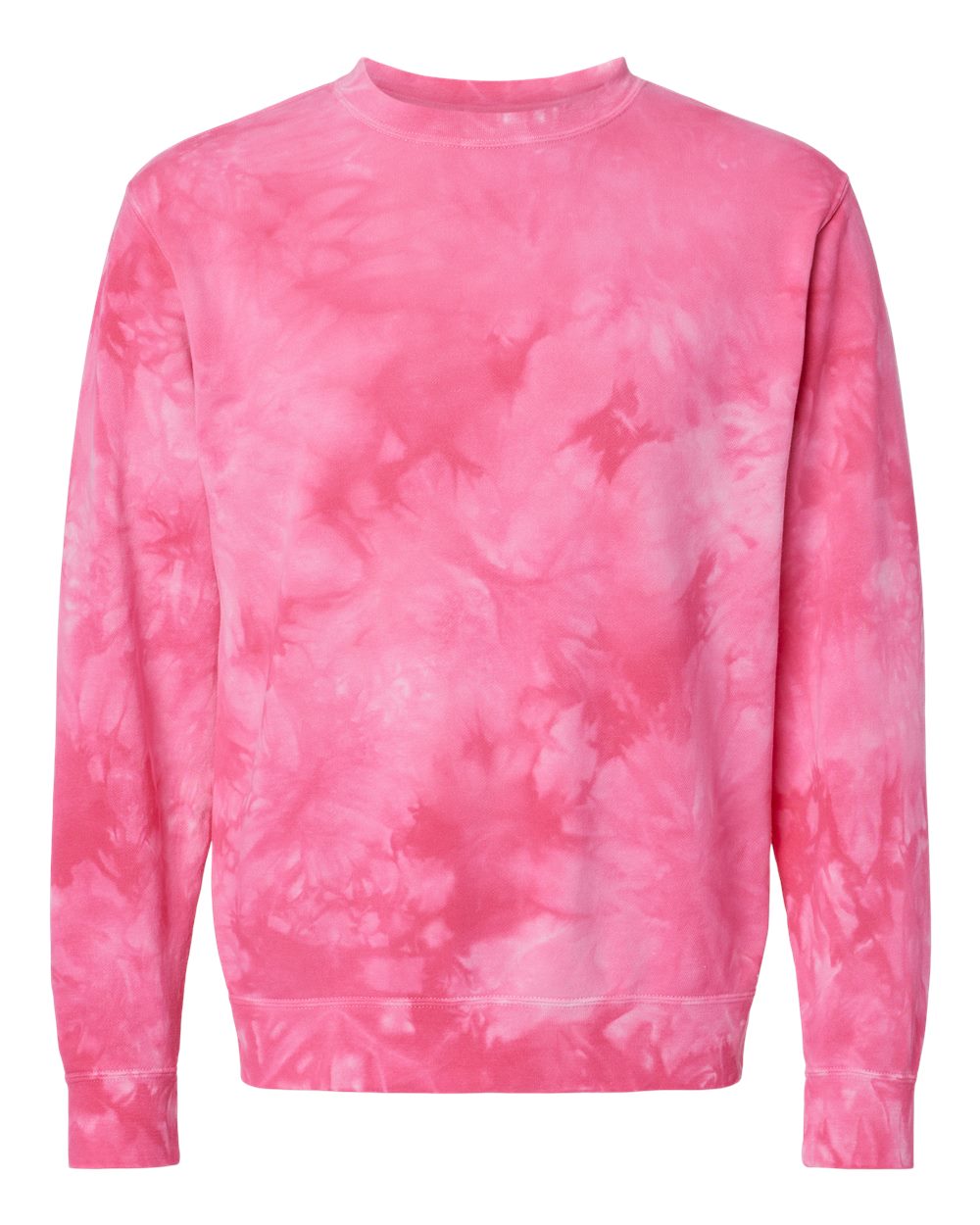 Front View of Tie Dye Pink Midweight Tie-Dyed Crewneck Sweatshirt - PRM3500TD