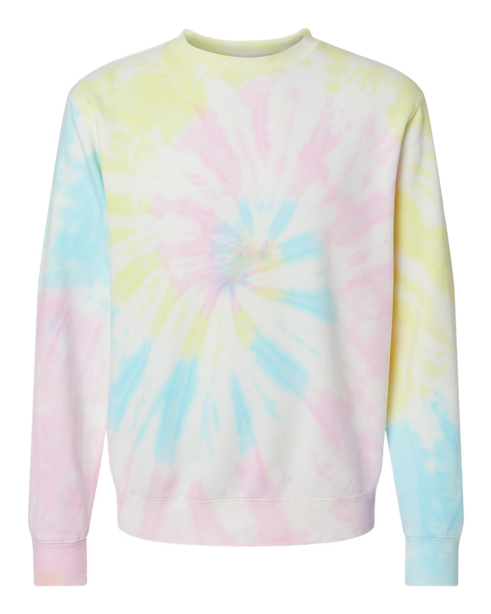 Front View of Tie Dye Sunset Swirl Midweight Tie-Dyed Crewneck Sweatshirt - PRM3500TD