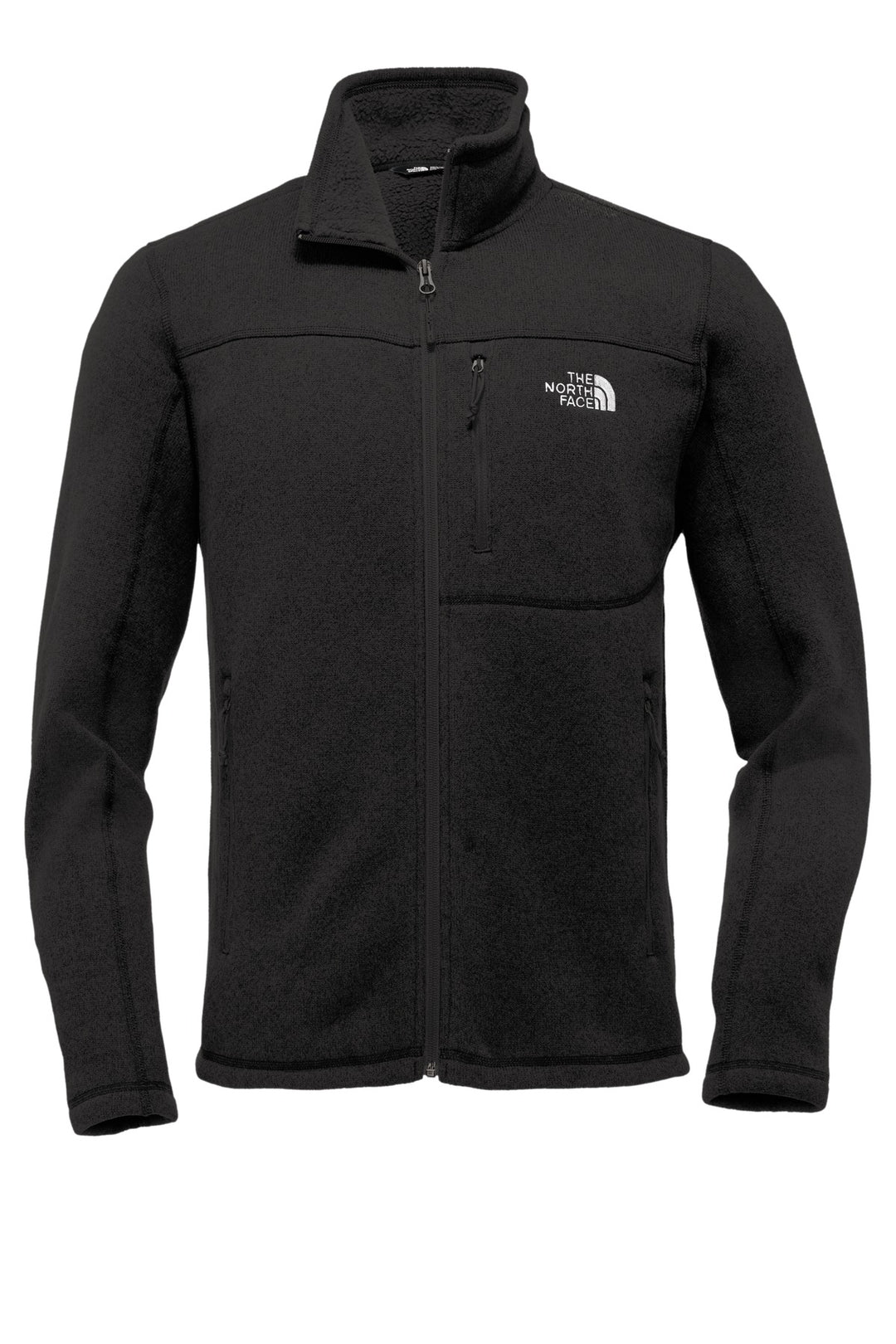 Front View of TNF Black Hthr The North Face Sweater Fleece Jacket. NF0A3LH7
