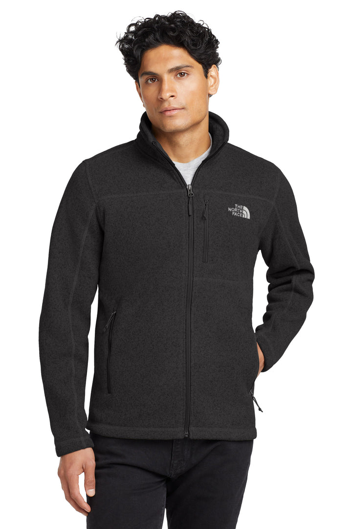 Front View of TNF Black Hthr The North Face Sweater Fleece Jacket. NF0A3LH7