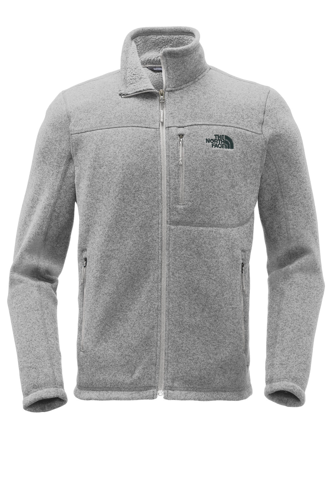 Front View of TNF Med Gry He The North Face Sweater Fleece Jacket. NF0A3LH7