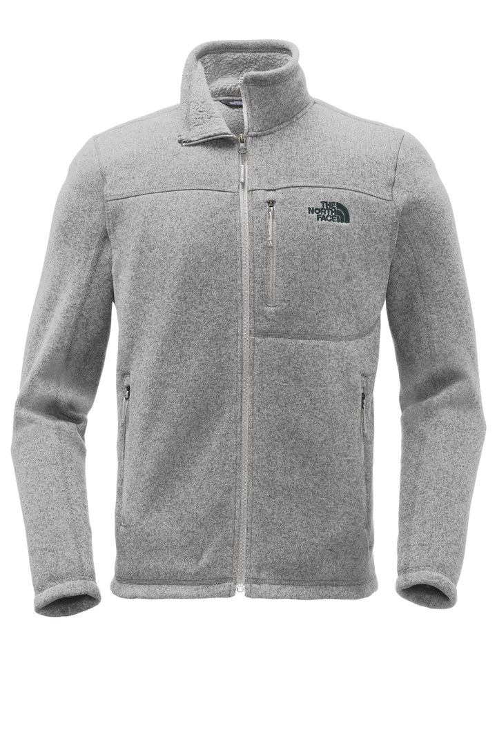 Front View of TNF Med Gry He The North Face Sweater Fleece Jacket. NF0A3LH7