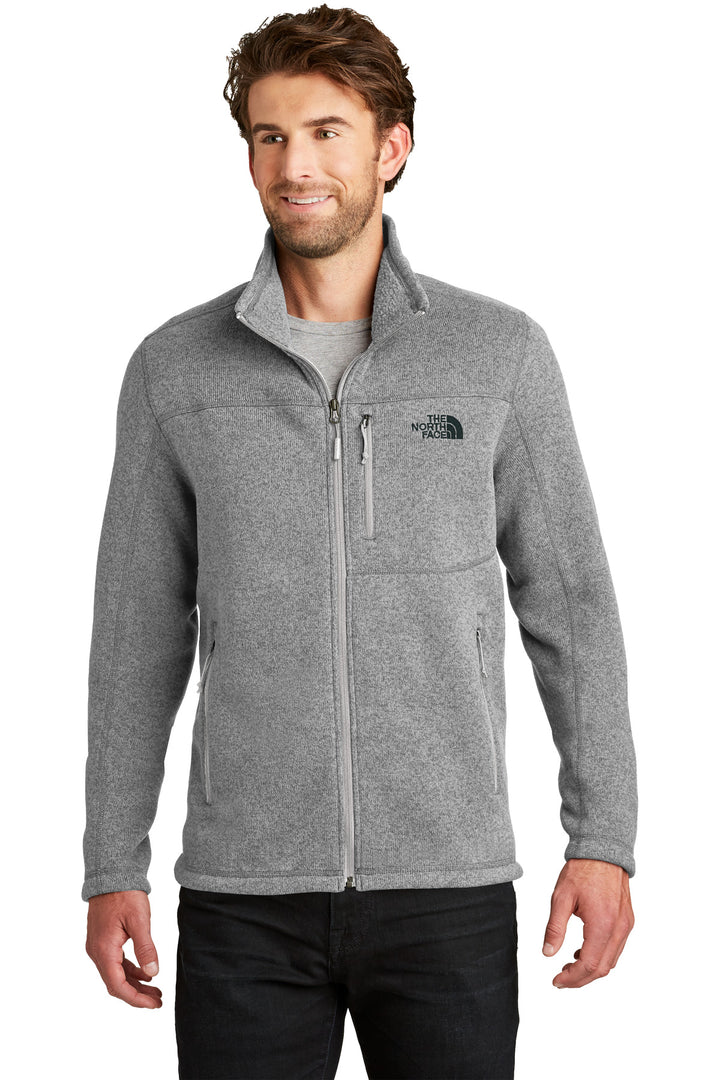 Front View of TNF Med Gry He The North Face Sweater Fleece Jacket. NF0A3LH7