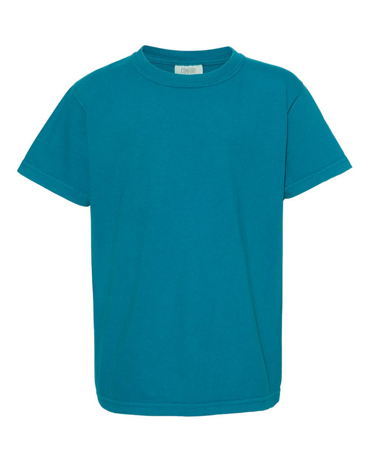 Front View of Topaz Blue Garment-Dyed Youth Heavyweight T-Shirt - 9018