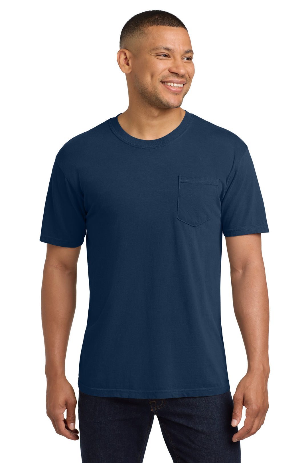 Front View of True Navy COMFORT COLORS Heavyweight Ring Spun Pocket Tee. 6030