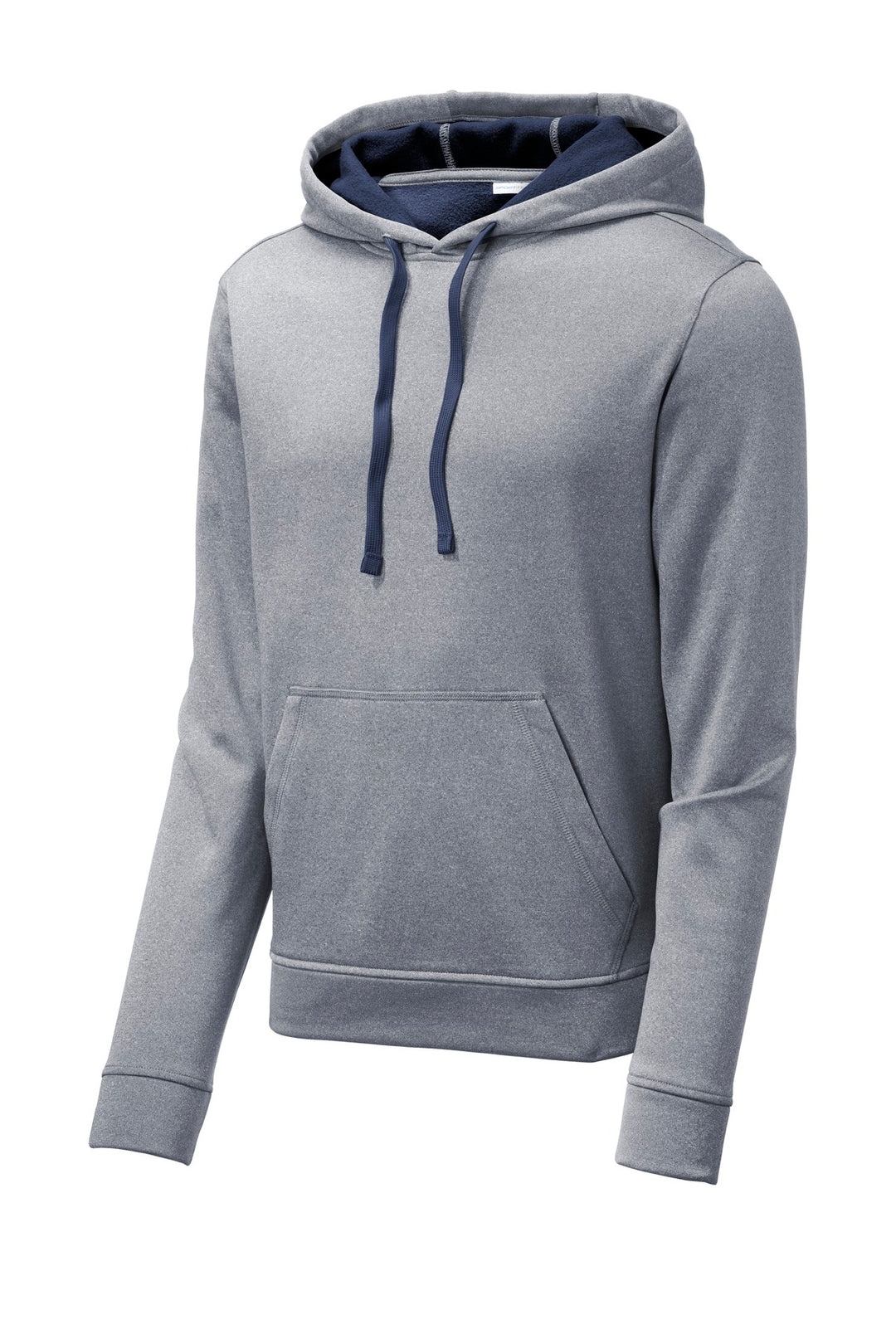 Front View of True Navy Hthr Sport-Tek PosiCharge Sport-Wick Heather Fleece Hooded Pullover. ST264