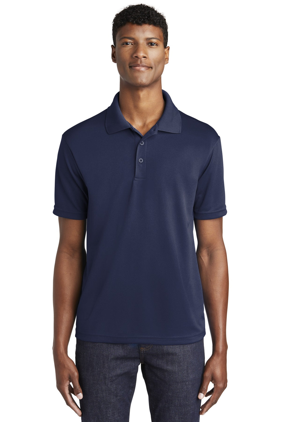 Front View of True Navy Sport-Tek PosiCharge RacerMesh Polo. ST640