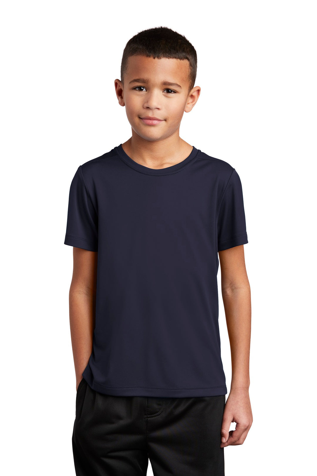 Front View of True Navy Sport-Tek Youth Posi-UV Pro Tee. YST420