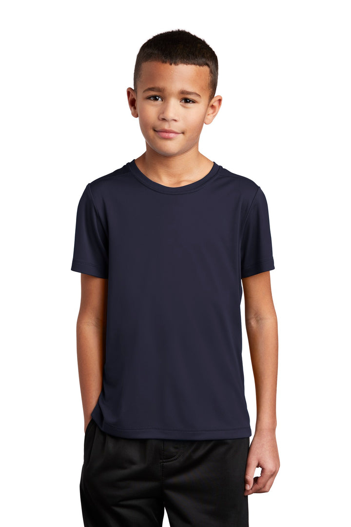 Front View of True Navy Sport-Tek Youth Posi-UV Pro Tee. YST420