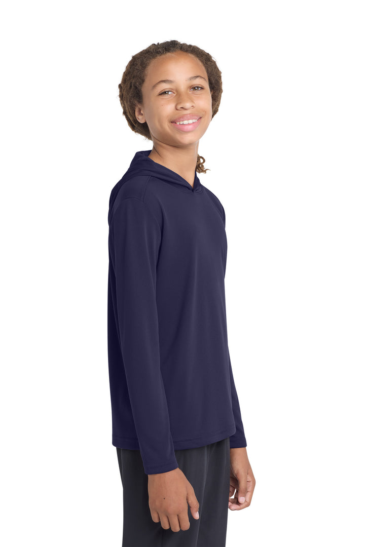 Front View of True Navy Sport-Tek Youth PosiCharge Competitor Hooded Pullover. YST358