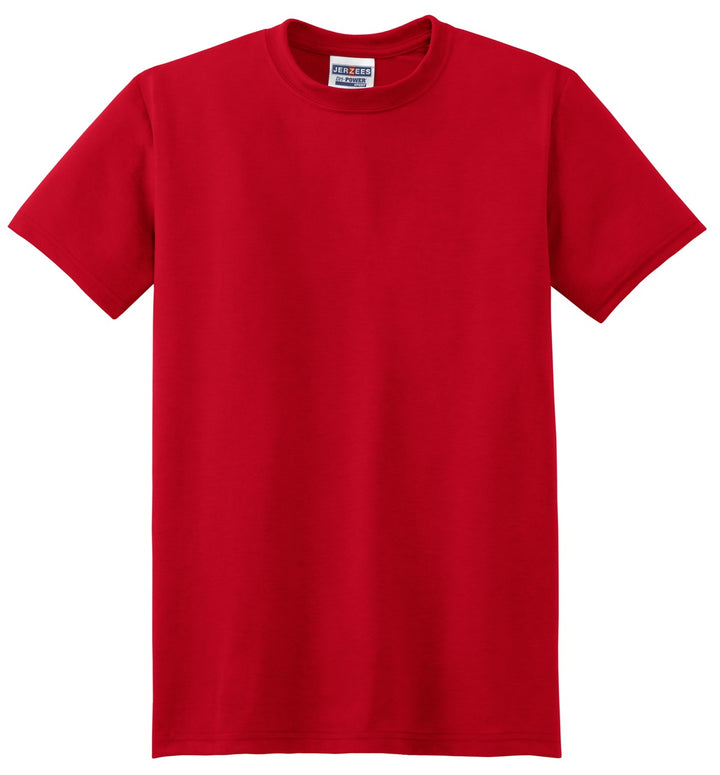 Front View of True Red Jerzees Dri-Power 100% Polyester T-Shirt. 21M