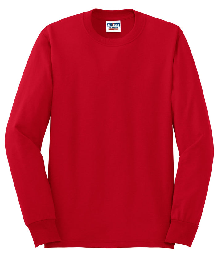 Front View of True Red Jerzees - Dri-Power 50/50 Cotton/Poly Long Sleeve T-Shirt. 29LS