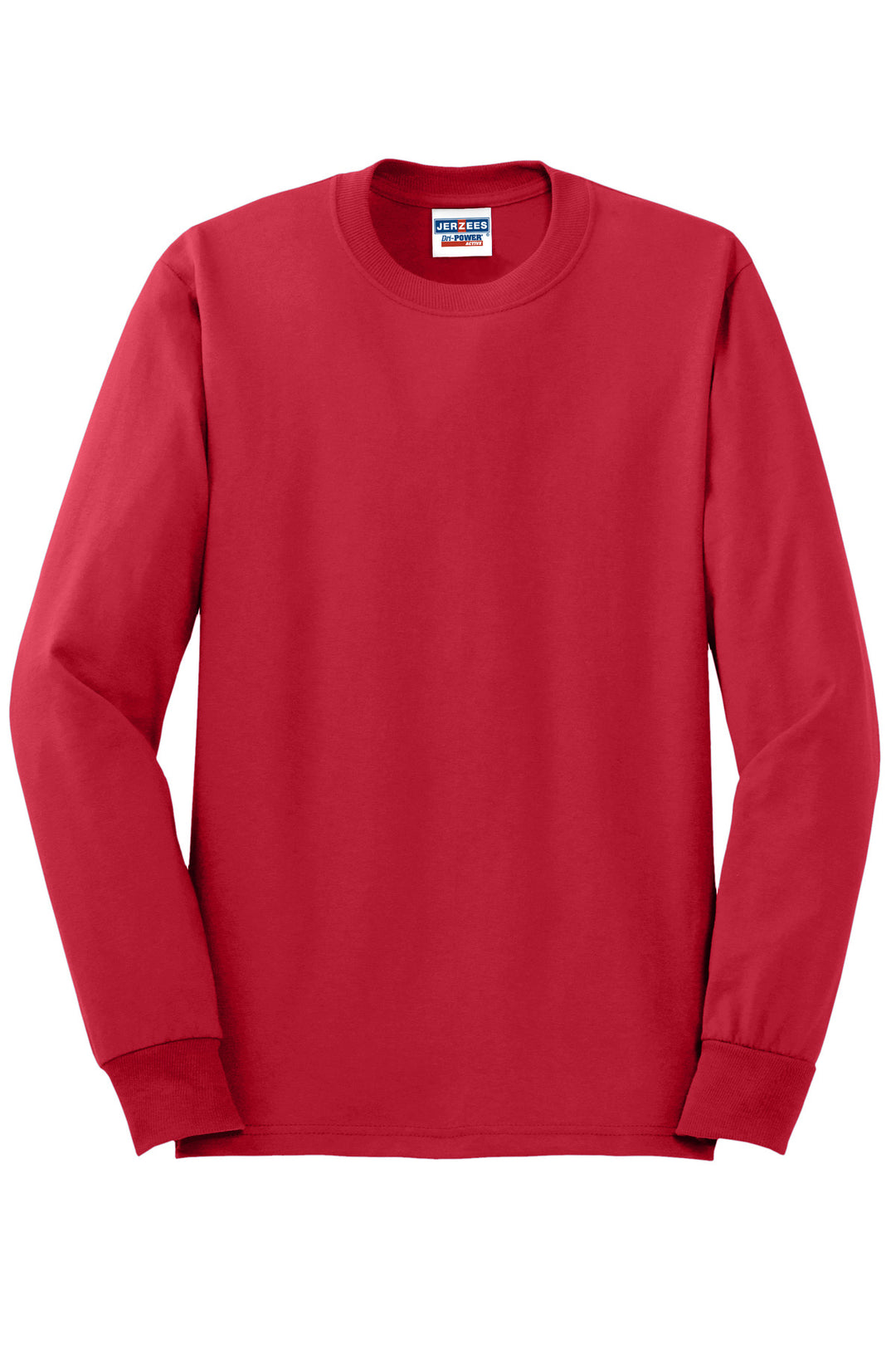 Front View of True Red Jerzees - Dri-Power 50/50 Cotton/Poly Long Sleeve T-Shirt. 29LS
