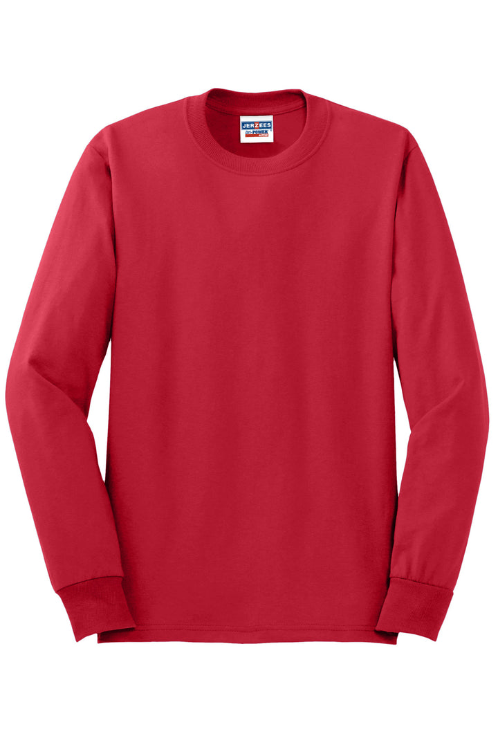 Front View of True Red Jerzees - Dri-Power 50/50 Cotton/Poly Long Sleeve T-Shirt. 29LS