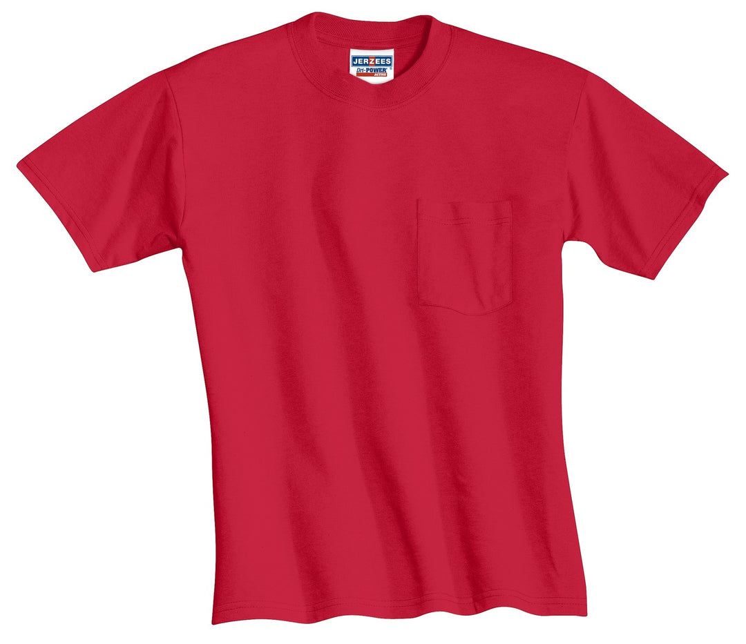 Front View of True Red Jerzees - Dri-Power 50/50 Cotton/Poly Pocket T-Shirt. 29MP