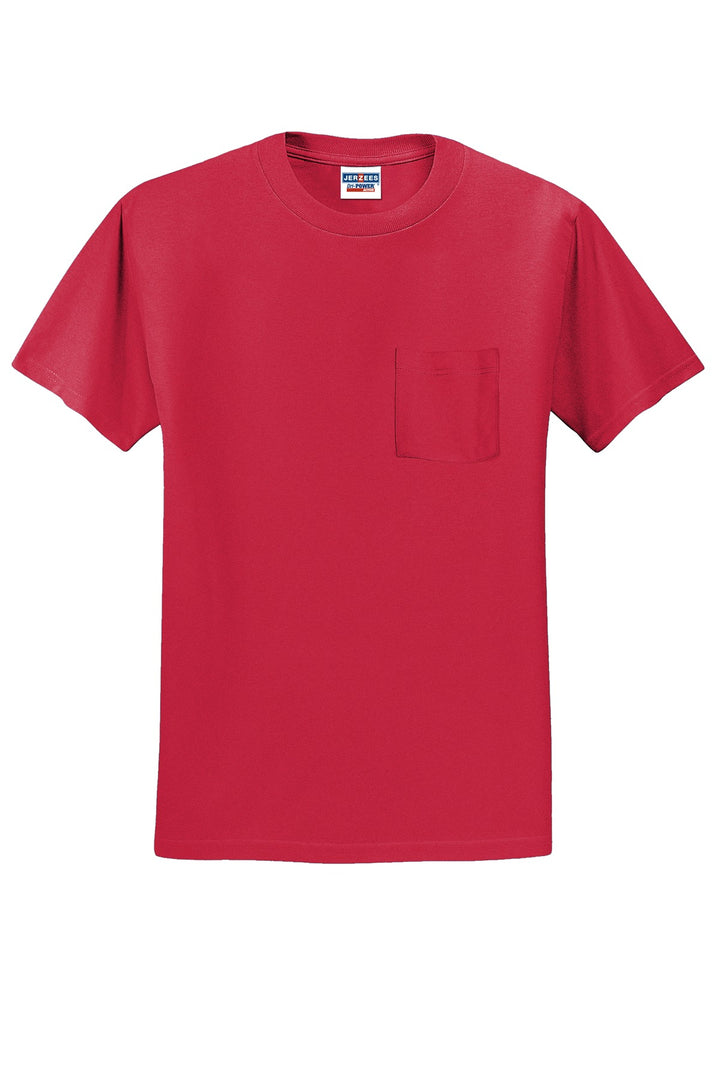 Front View of True Red Jerzees - Dri-Power 50/50 Cotton/Poly Pocket T-Shirt. 29MP