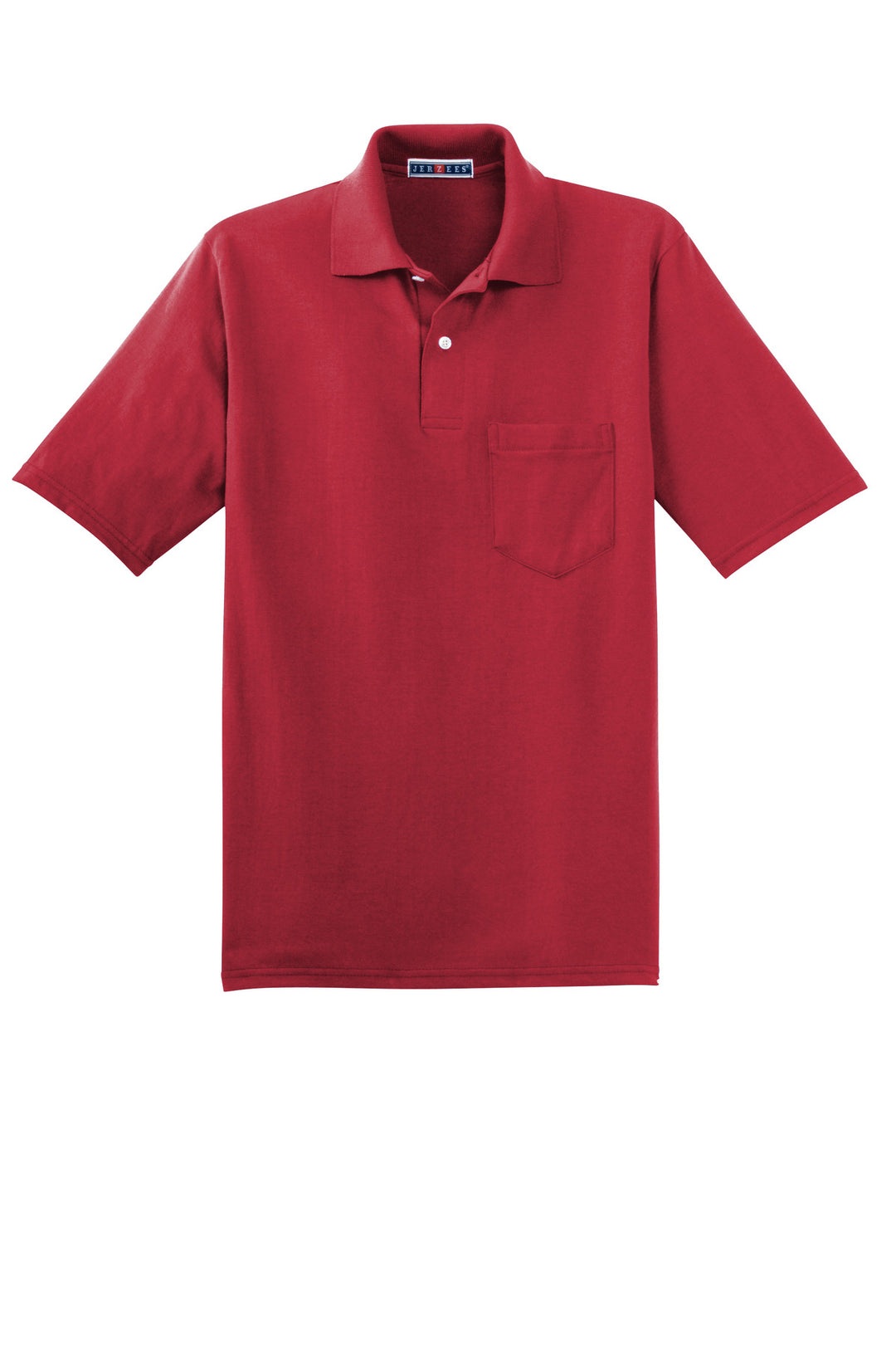 Front View of True Red Jerzees Dri-Power Pocket Sport Shirt. 436MP