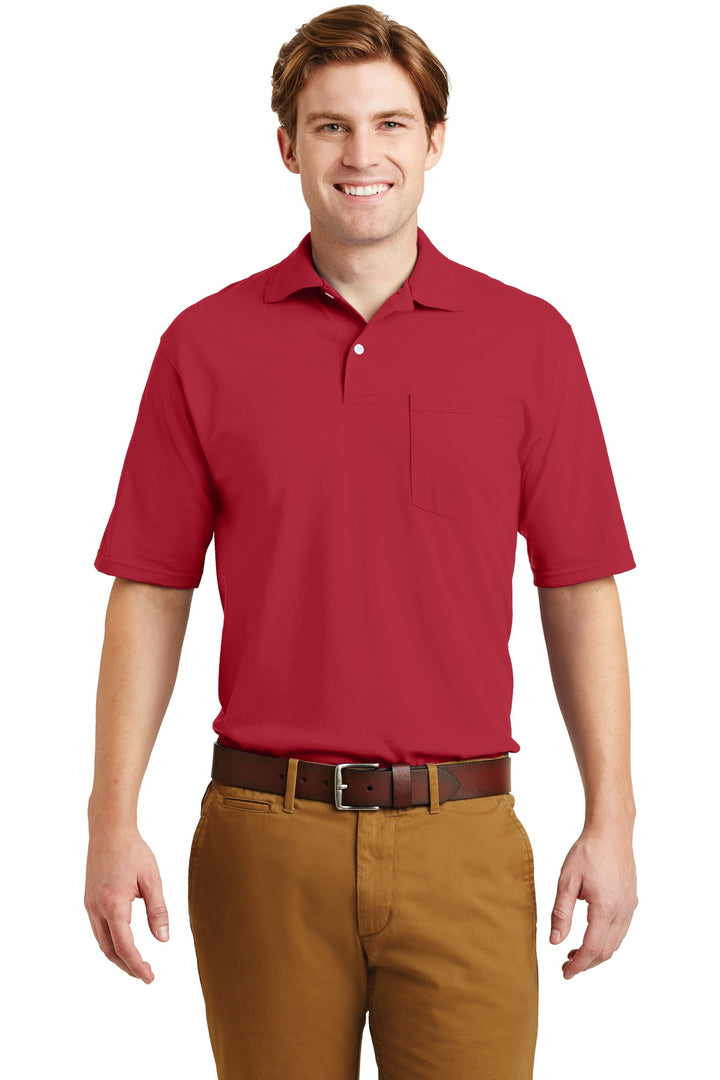 Front View of True Red Jerzees Dri-Power Pocket Sport Shirt. 436MP