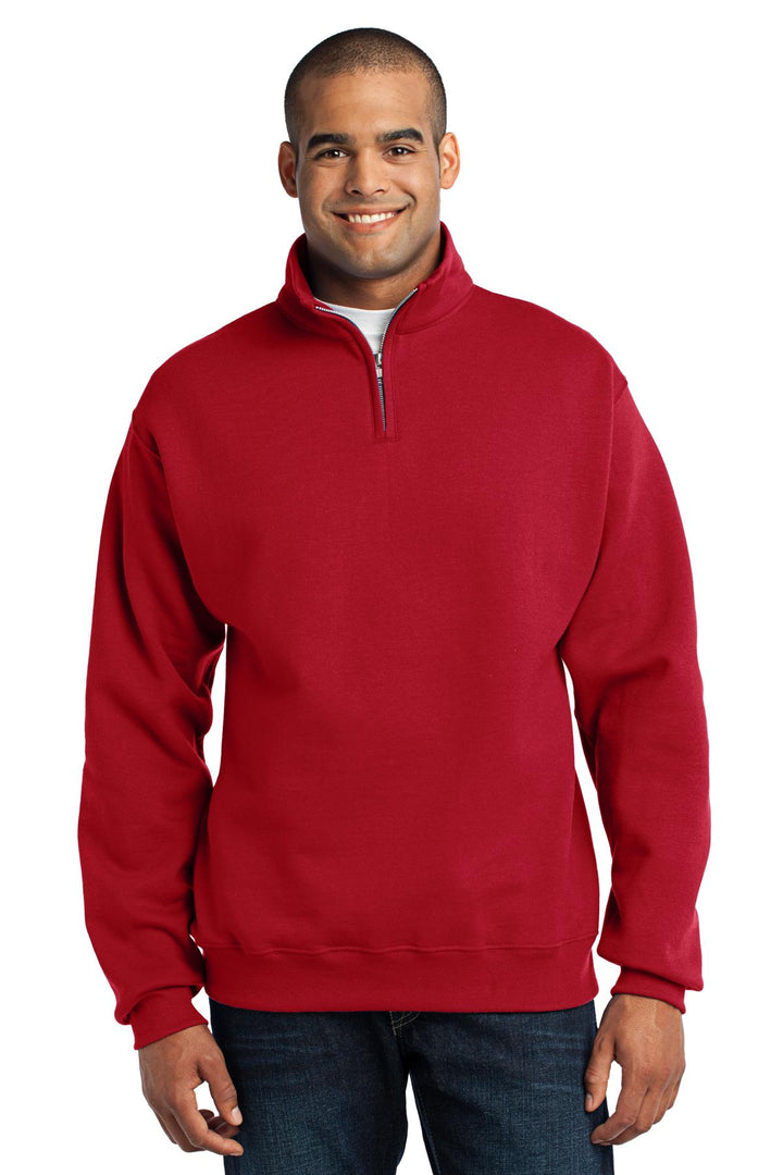 Front View of True Red Jerzees - NuBlend 1/4-Zip Cadet Collar Sweatshirt. 995M