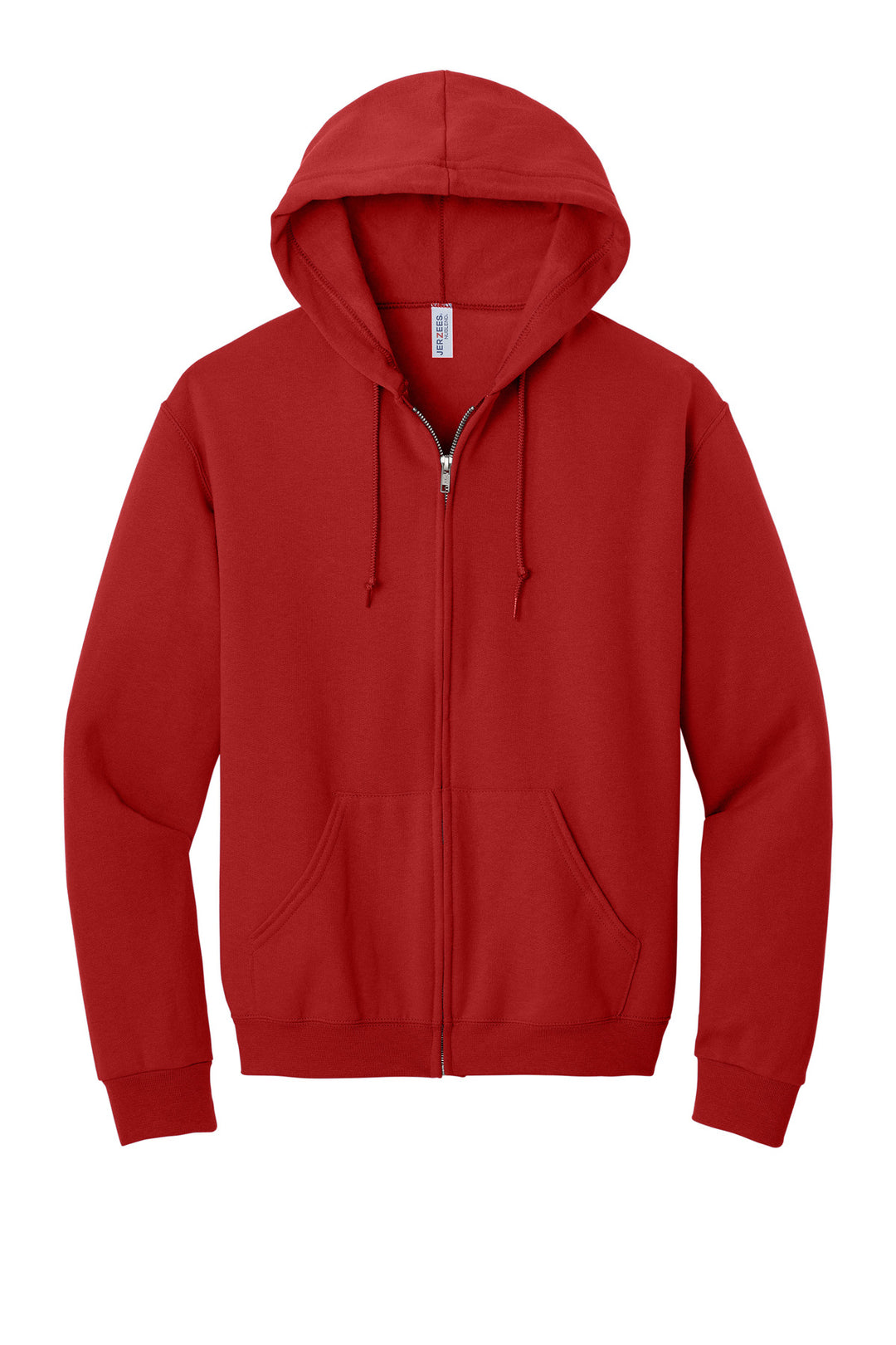 Front View of True Red Jerzees - NuBlend Full-Zip Hooded Sweatshirt. 993M