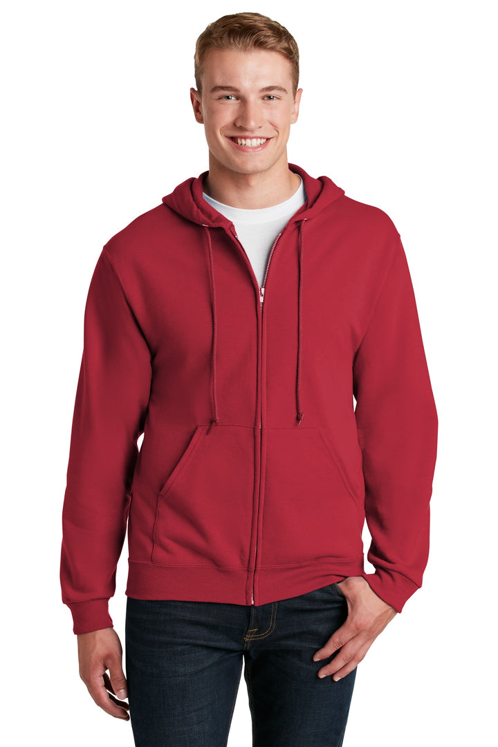 Front View of True Red Jerzees - NuBlend Full-Zip Hooded Sweatshirt. 993M