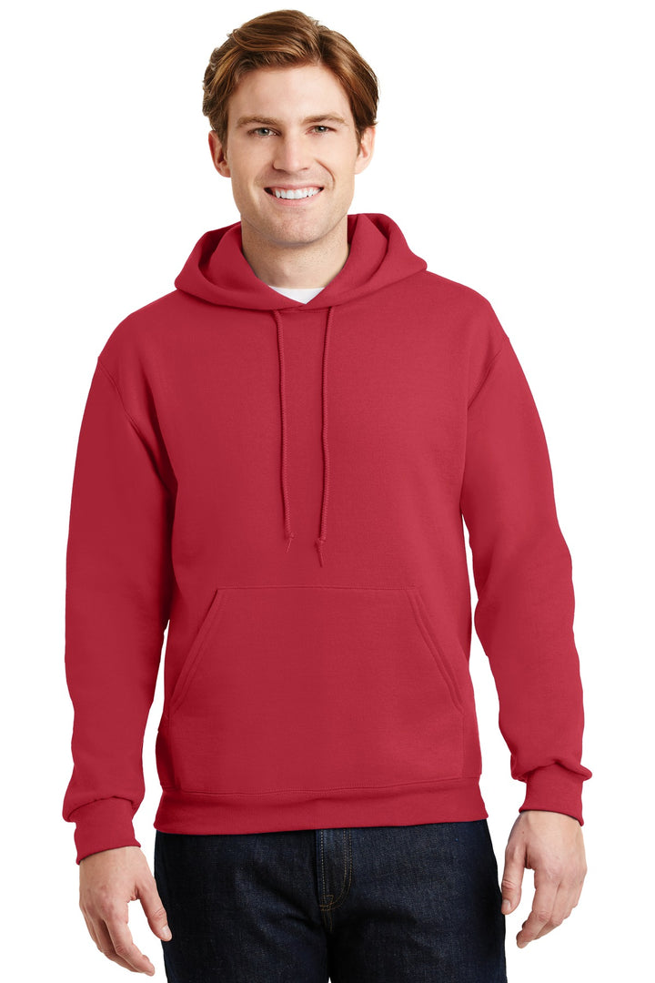 Front View of True Red Jerzees Super Sweats NuBlend - Pullover Hooded Sweatshirt. 4997M