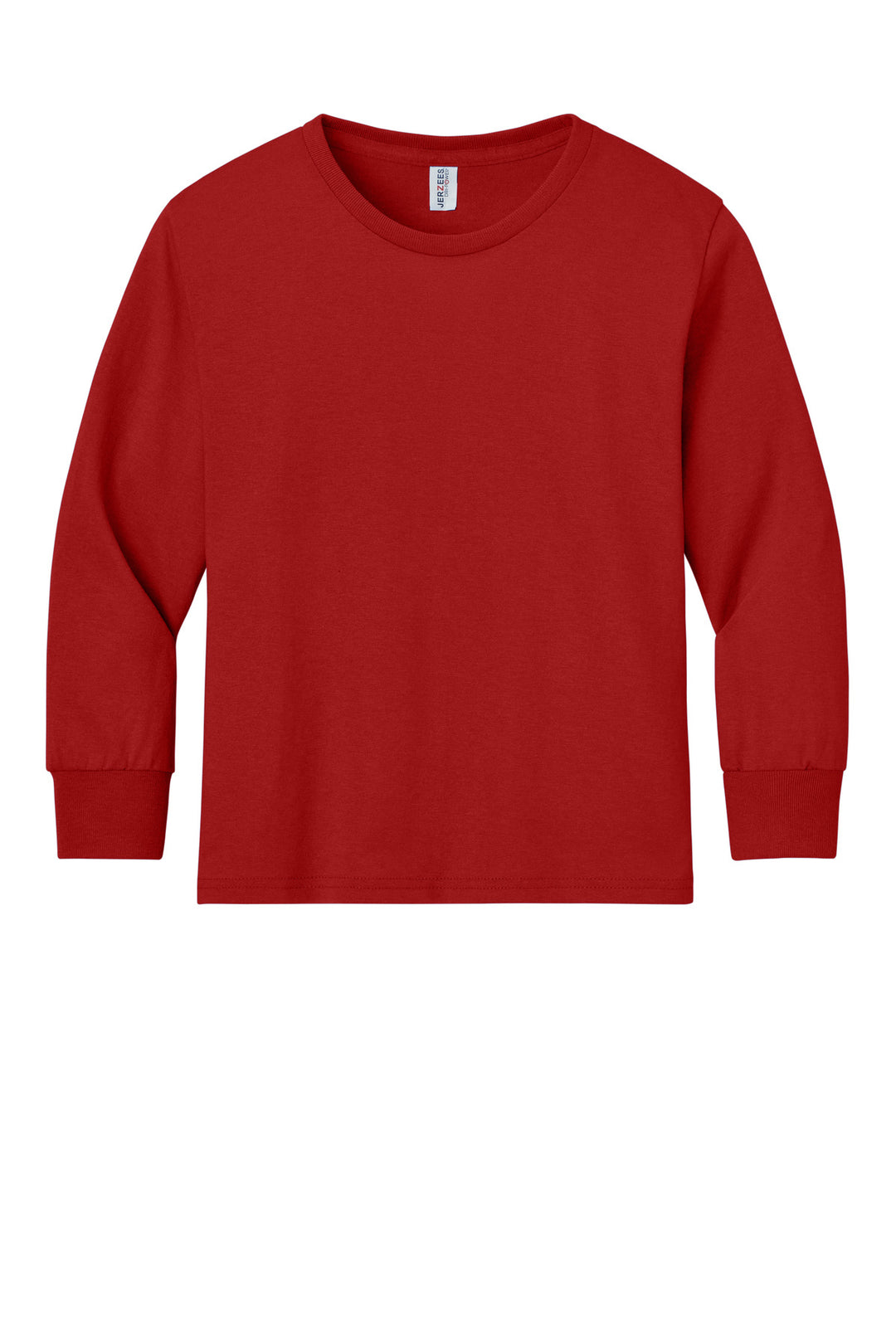 Front View of True Red Jerzees Youth Dri-Power 50/50 Cotton/Poly Long Sleeve 29BL