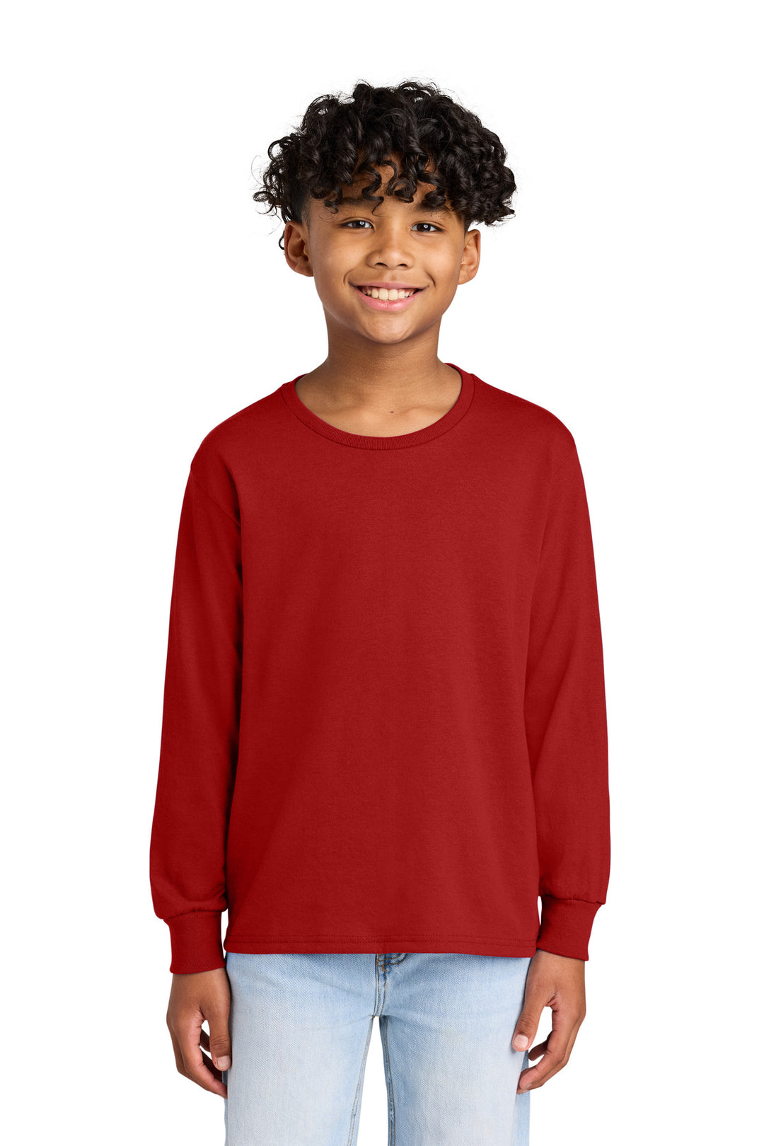 Front View of True Red Jerzees Youth Dri-Power 50/50 Cotton/Poly Long Sleeve 29BL