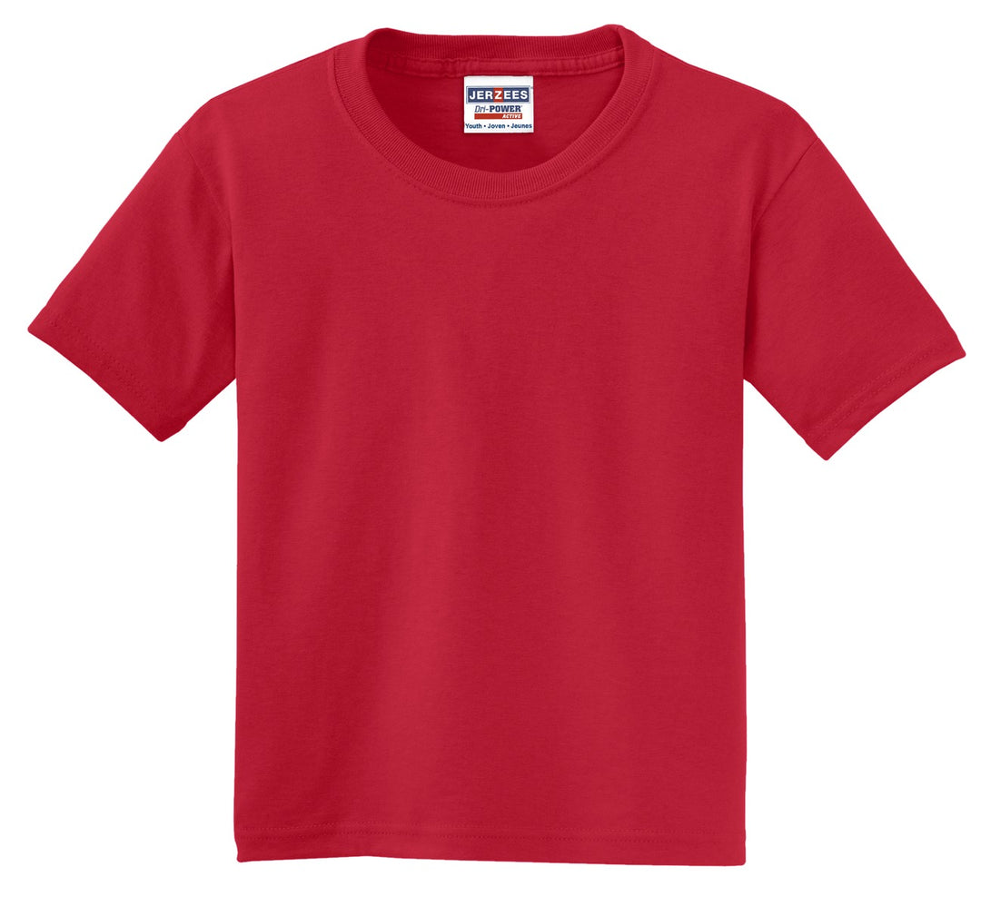 Front View of True Red Jerzees - Youth Dri-Power 50/50 Cotton/Poly T-Shirt. 29B
