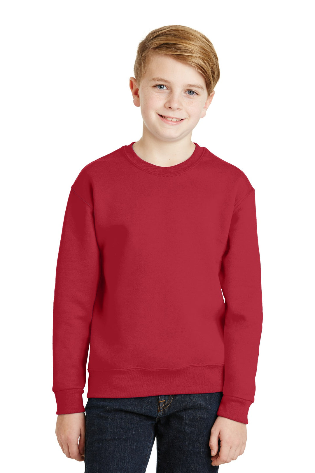 Front View of True Red Jerzees - Youth NuBlend Crewneck Sweatshirt. 562B