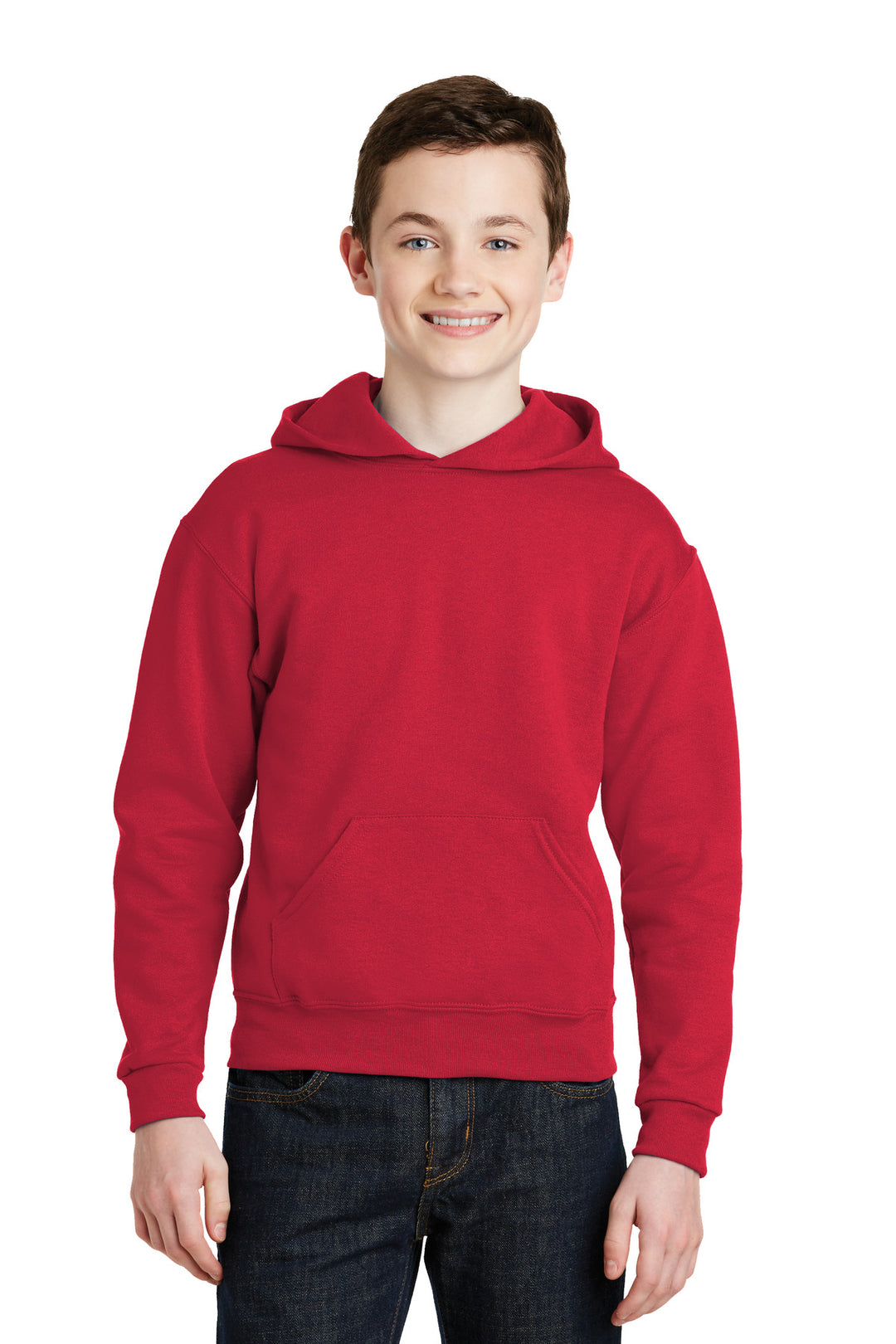 Front View of True Red Jerzees - Youth NuBlend Pullover Hooded Sweatshirt. 996Y