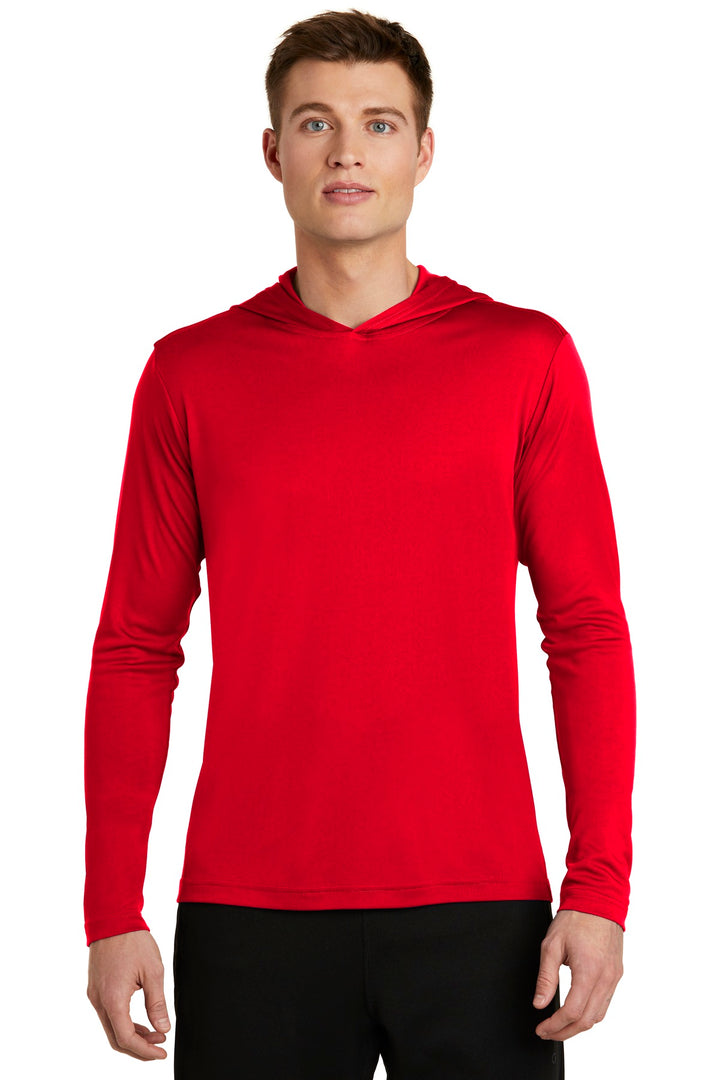 Front View of True Red Sport-Tek PosiCharge Competitor Hooded Pullover. ST358