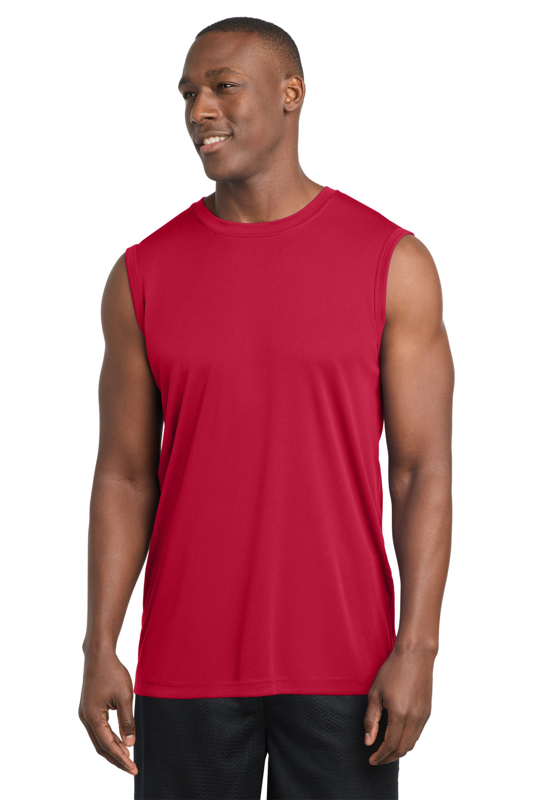 Front View of True Red Sport-Tek Sleeveless PosiCharge Competitor Tee. ST352
