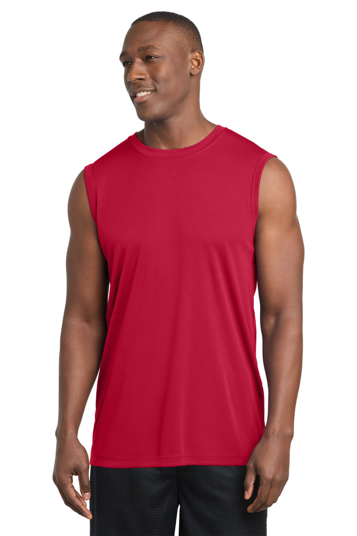 Front View of True Red Sport-Tek Sleeveless PosiCharge Competitor Tee. ST352