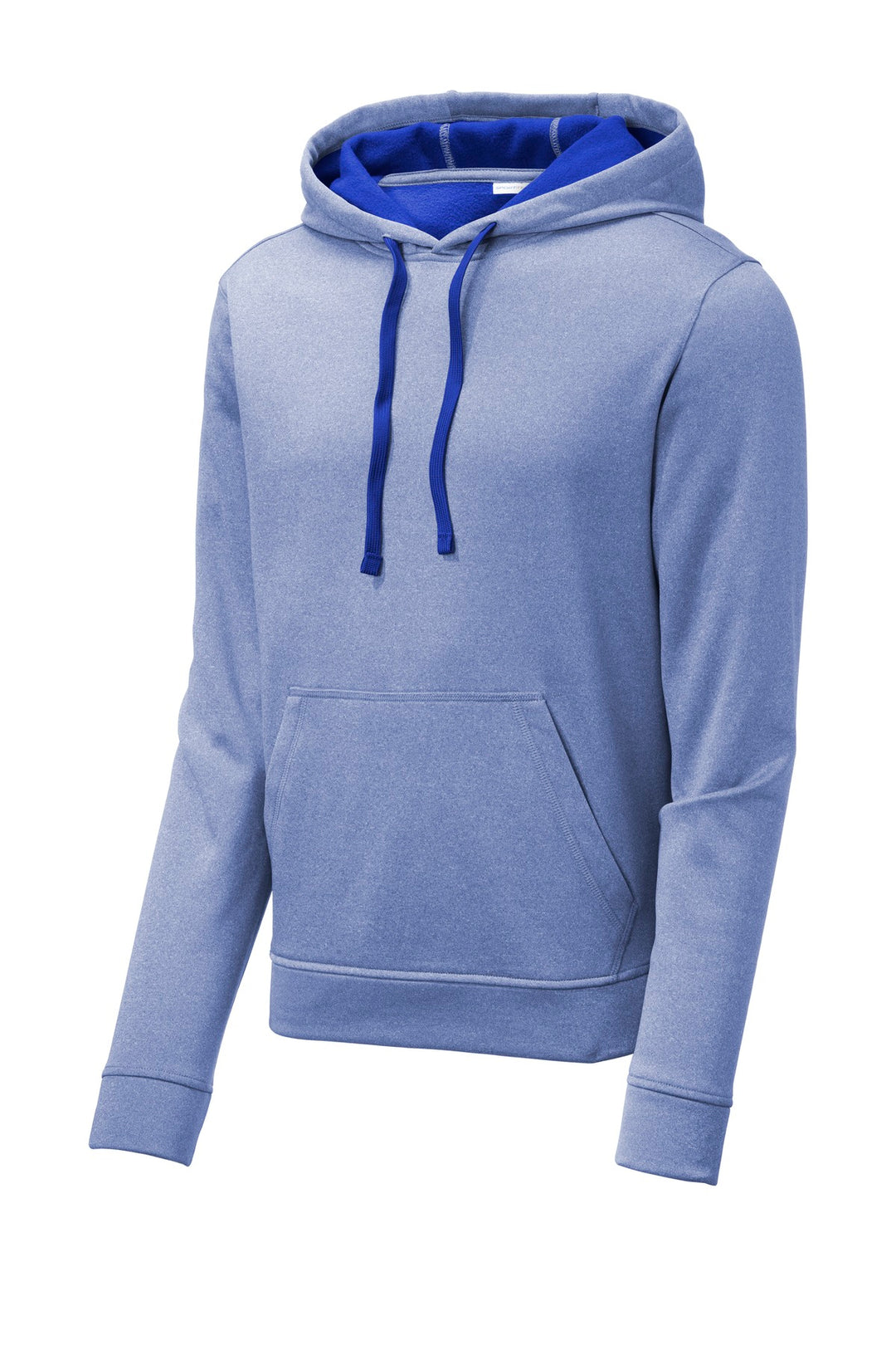 Front View of True Royal Hth Sport-Tek PosiCharge Sport-Wick Heather Fleece Hooded Pullover. ST264