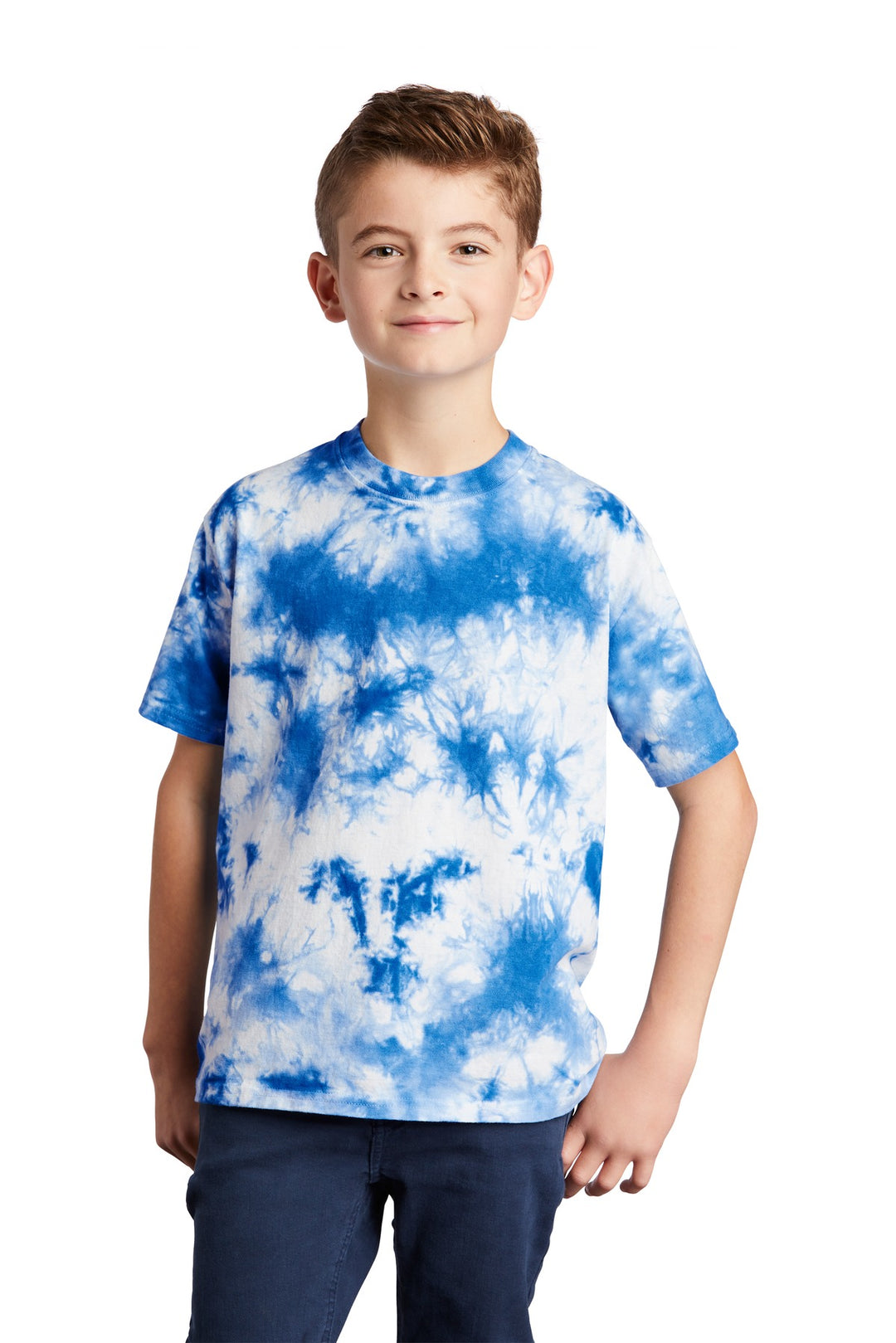 Front View of True Royal Port & Company Youth Crystal Tie-Dye Tee PC145Y
