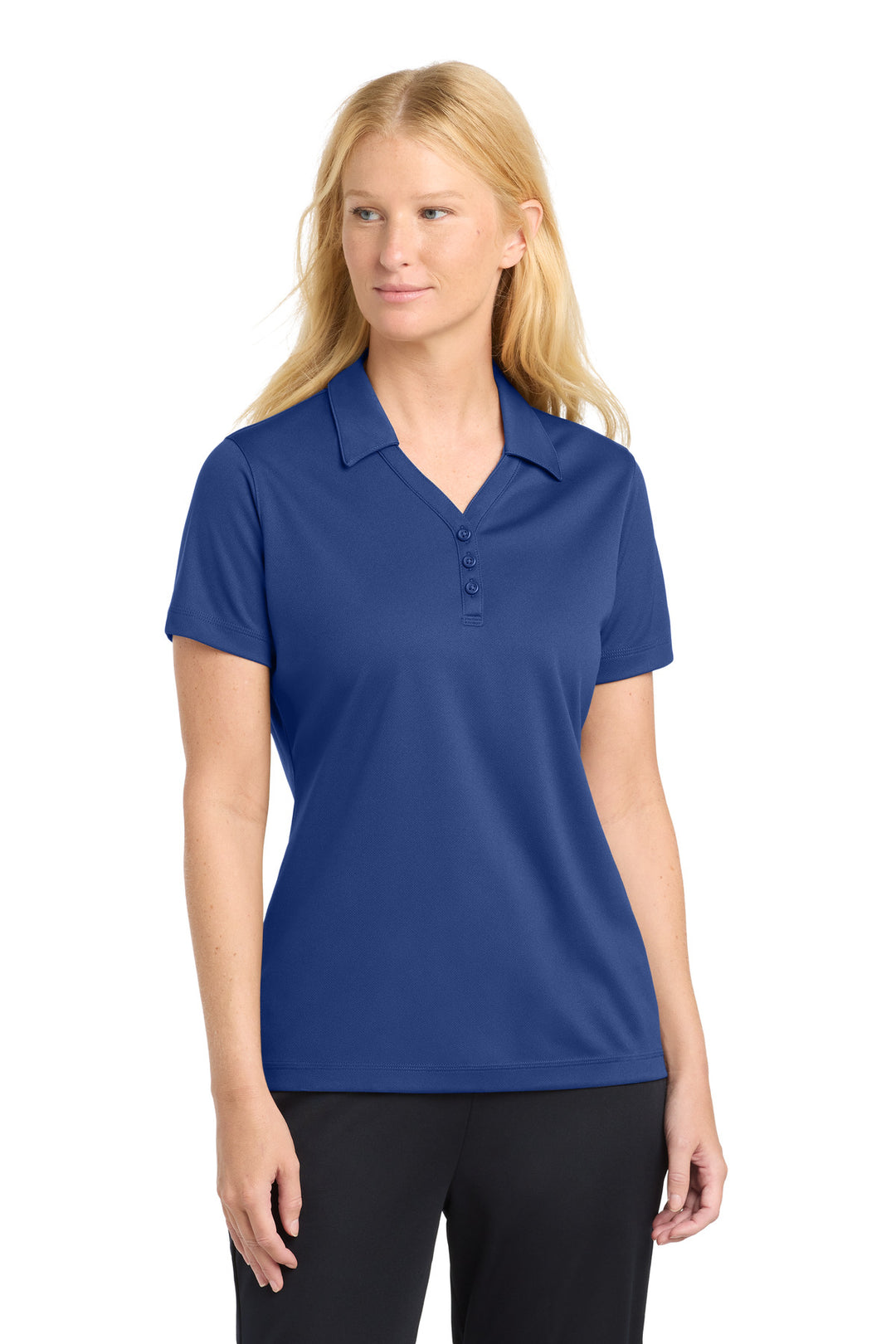 Front View of True Royal Sport-Tek Women's PosiCharge Micro-Mesh Polo. LST680