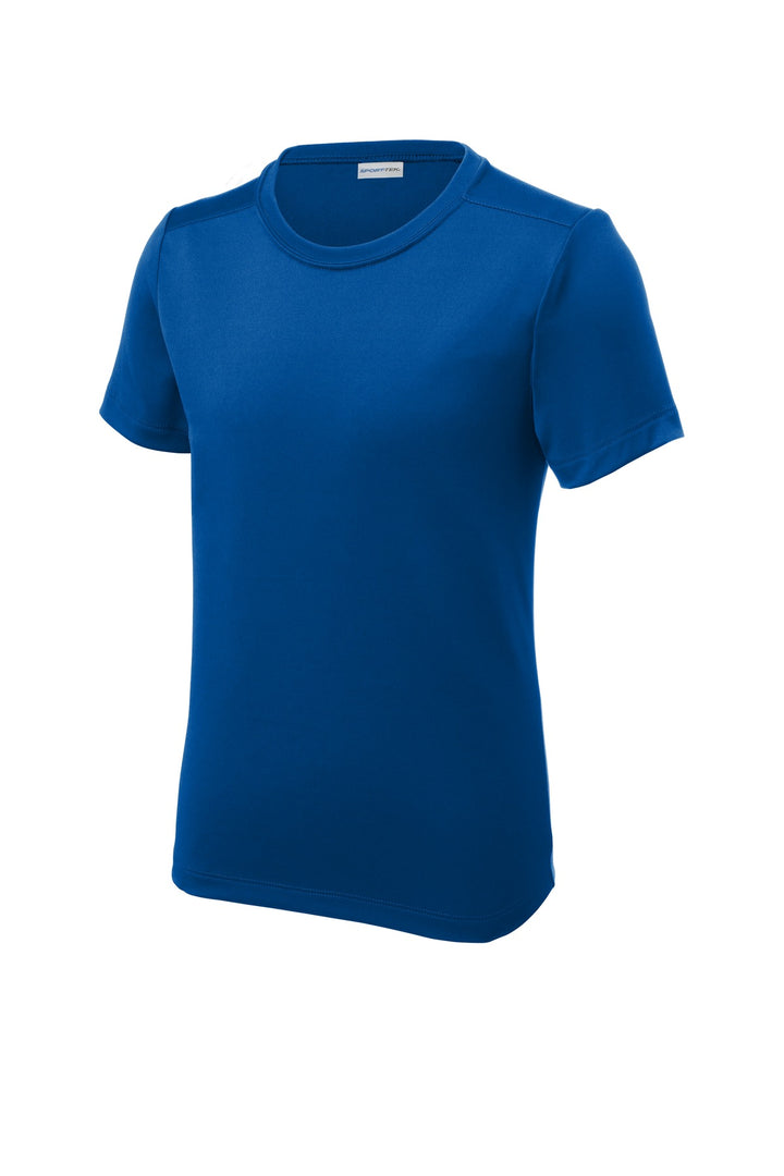 Front View of True Royal Sport-Tek Youth Posi-UV Pro Tee. YST420